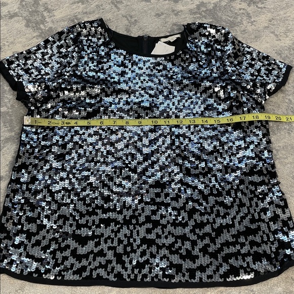 NWT Pleione Sequin Sparkle Short Sleeve Blouse Top Party Black Silver Sz MP - Picture 6 of 8